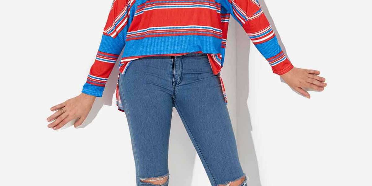 Off The Shoulder Stripe 3/4 Length Sleeve Orange Blouses