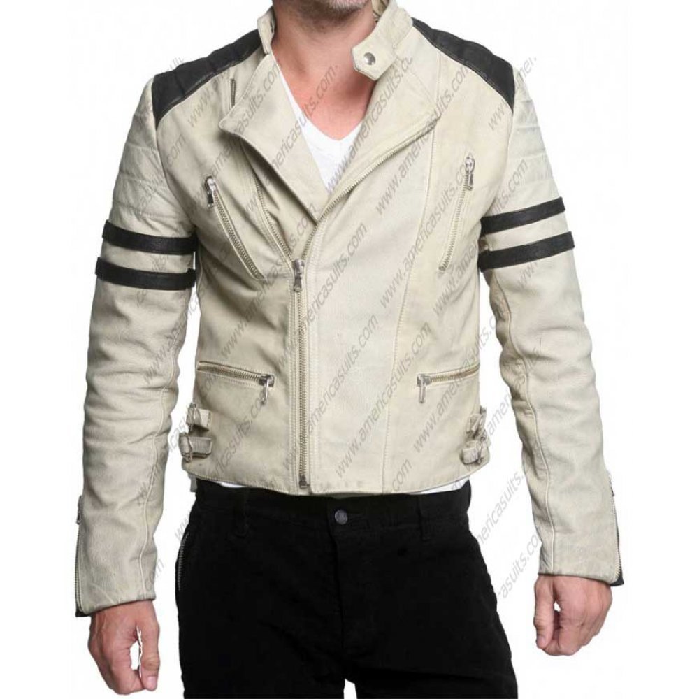 Men Jackets : Vintage White Motorcycle Riding Leather Jacket ...