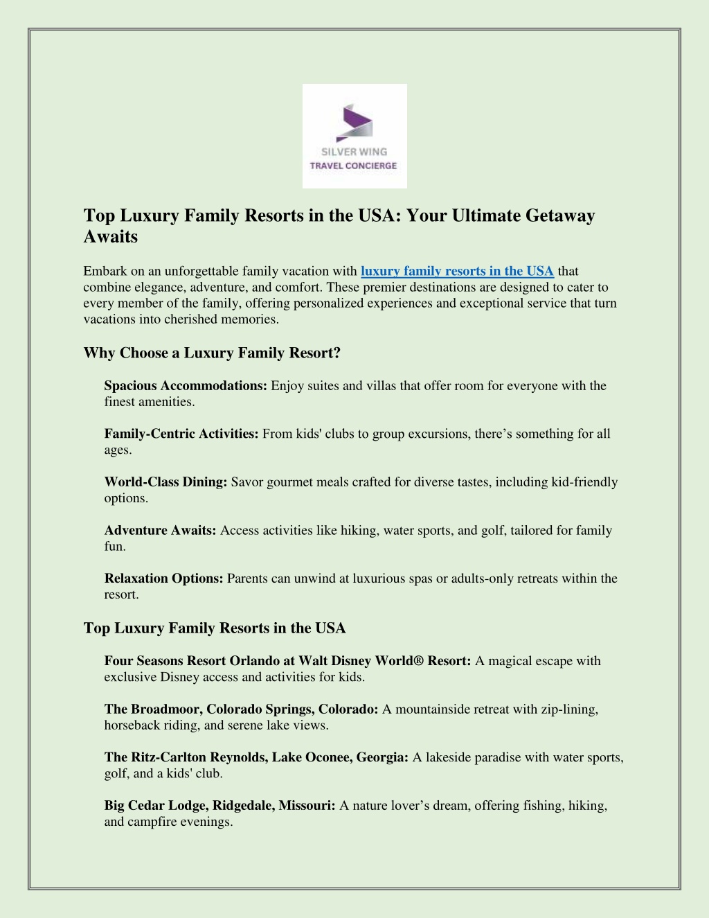 PPT - Top Luxury Family Resorts in the USA: Your Ultimate Getaway Awaits