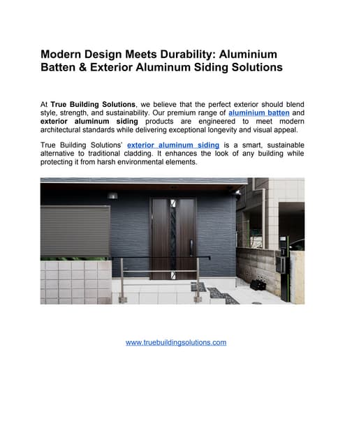 Modern Design Meets Durability: Aluminium Batten & Exterior Aluminum Siding Solutions | PDF
