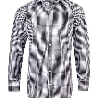 BENCHMARK Men’s Gingham Check Long Sleeve Shirt with Roll-up Tab Sleeve M7300L Profile Picture