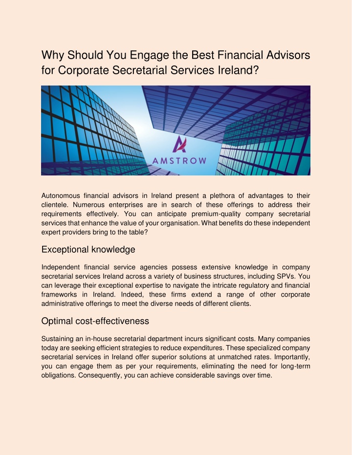 PPT - Why Should You Engage the Best Financial Advisors for Corporate Secretarial Services Ireland PowerPoint Presentation - ID:14428590