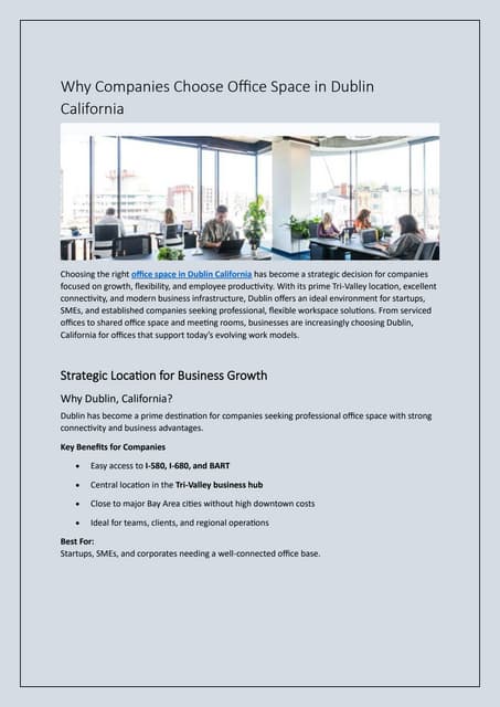 Why Companies Choose Office Space in Dublin California | PDF