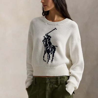 POLO RALPH LAUREN WOMAN BIG PONY COTTON CREWNECK JUMPER WHITE Profile Picture