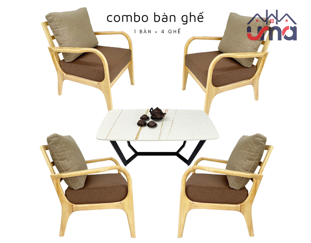 Combo Bộ Bàn Ghế Sofa 4 Ghế Đơn BGSF004 - Nội Thất UMA