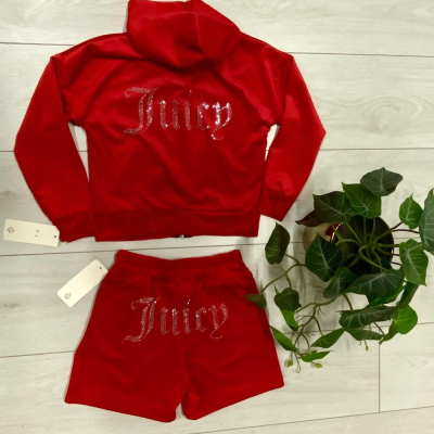 Kids Diamante Studded Print Velour Hooded Short Set Profile Picture
