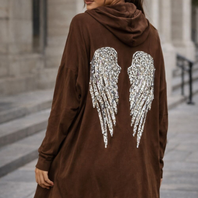 Chocolate Sequin Angel Wing Hooded Cardigan Profile Picture