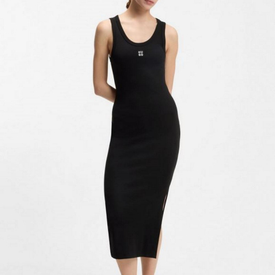 HUGO WOMAN COTTON-BLEND JERSEY MIDI DRESS WITH STACKED LOGO BLACK Profile Picture