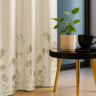 Metallic Foil Printed 100% Blackout Curtains - Pack of 1 Curtain - Aurika Beige Profile Picture