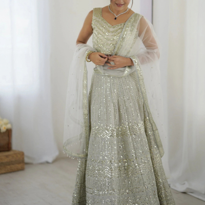 Capricious Grey Dori Work Georgette Wedding Wear Lehenga With Blouse Profile Picture