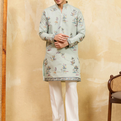 Lovable Pista Green Thread Embroidered Viscose Silk Function Wear Men's Kurta Profile Picture