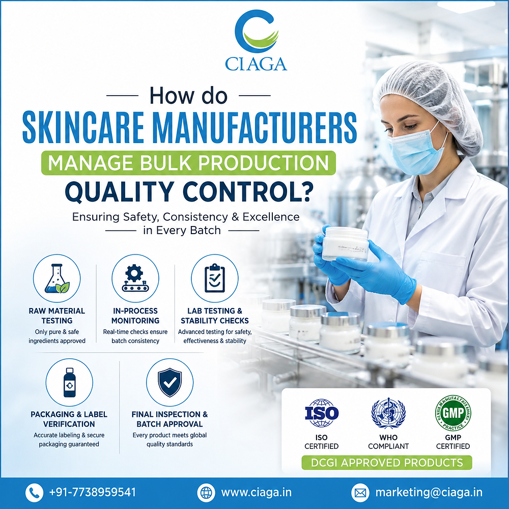 How do skincare manufacturers manage bulk production quality control?