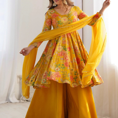 Stunning Yellow Floral Printed Silk Designer Palazzo Suit With Dupatta Profile Picture