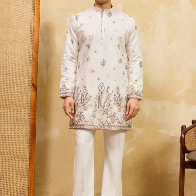 Dazzling Off-White Embroidered Silk Wedding Wear Men’s Kurta Profile Picture
