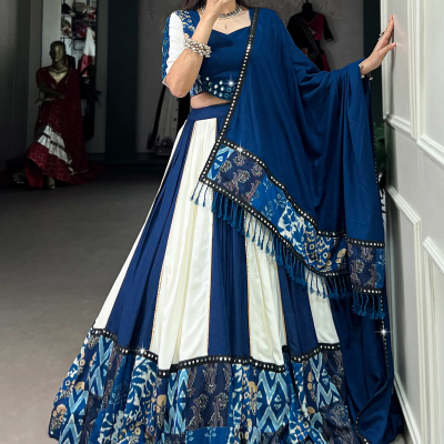 Spectacular Blue & White Printed Rayon Navratri Wear Lehenga Choli Profile Picture