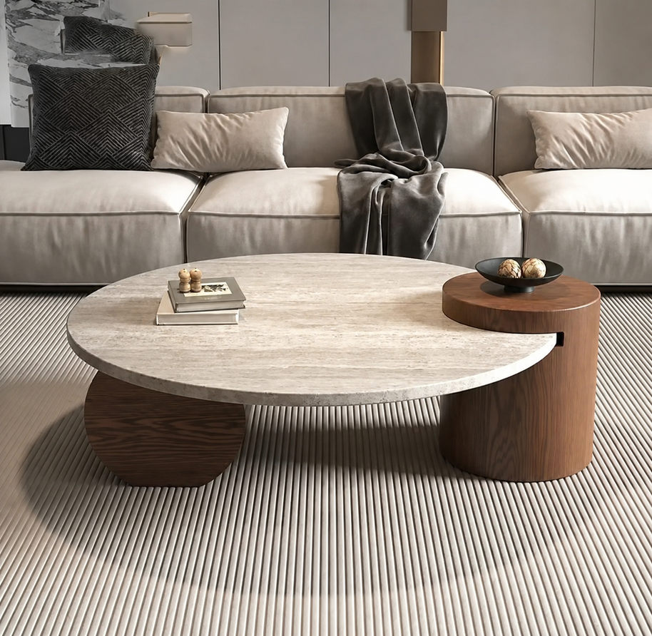 How Coffee Tables, Velvet Chaise Lounge, and Chelsea Chair Create a Stylish Living Room