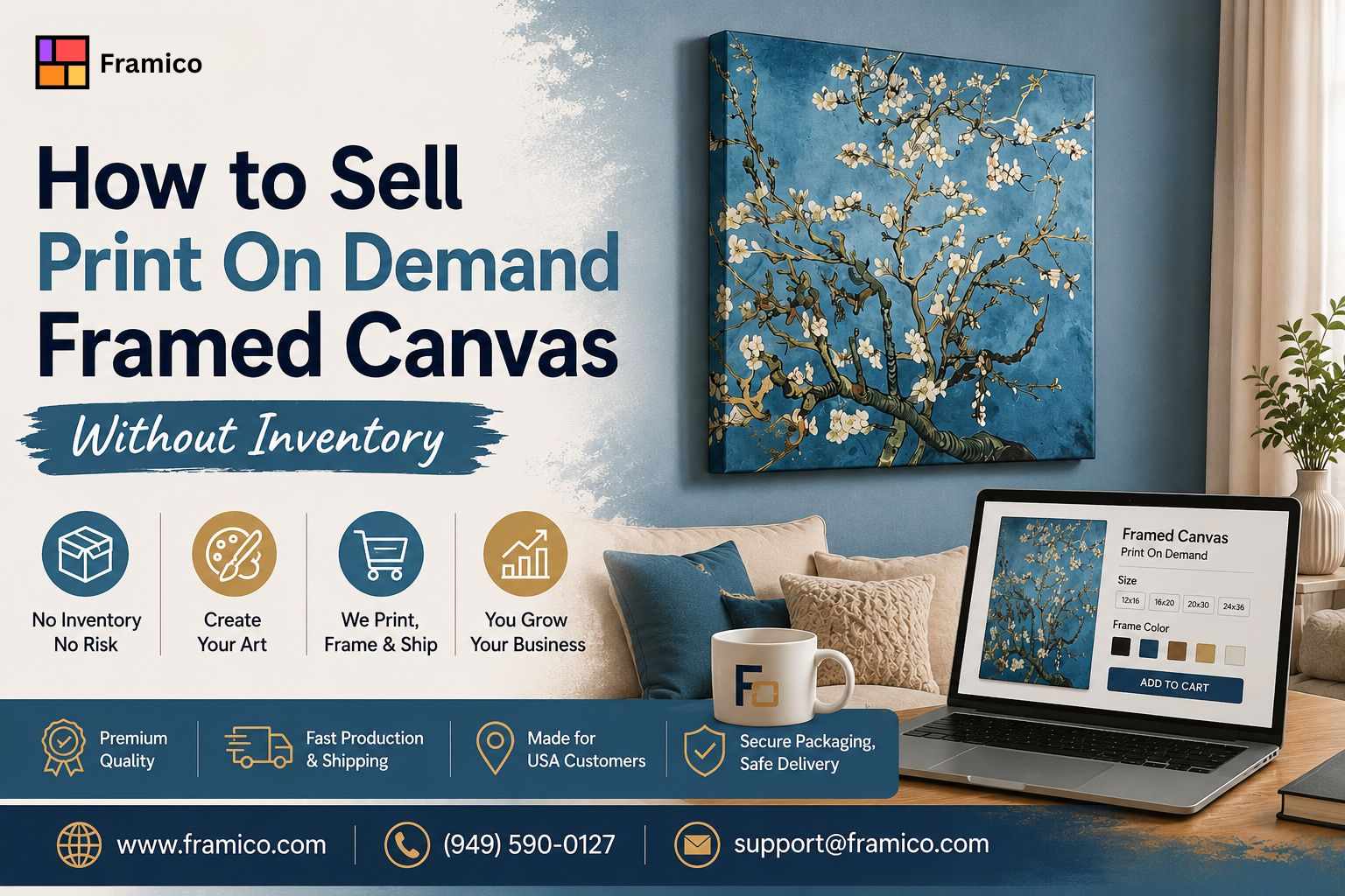 How to Sell Print On Demand Framed Canvas Without Inventory | Framico