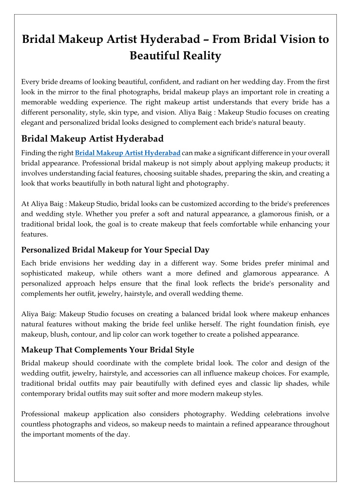 Bridal Makeup Artist Hyderabad – From Bridal Vision to Beautiful Reality