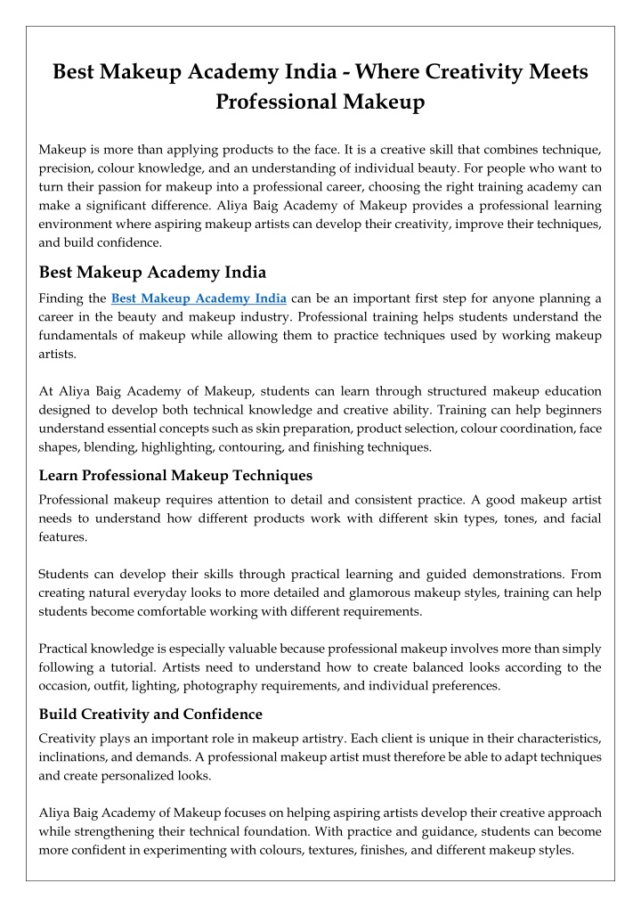 Best Makeup Academy India - Where Creativity Meets Professional Makeup
