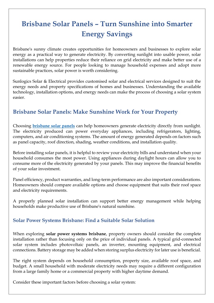 Brisbane Solar Panels – Turn Sunshine into Smarter Energy Savings